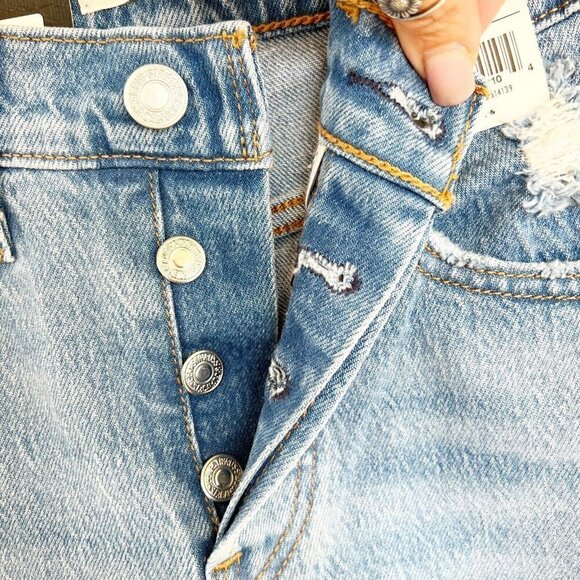 Levi’s Button Fly Wedgie Jeans 25 stretch Straight leg Distressed denim blue - Picture 10 of 14